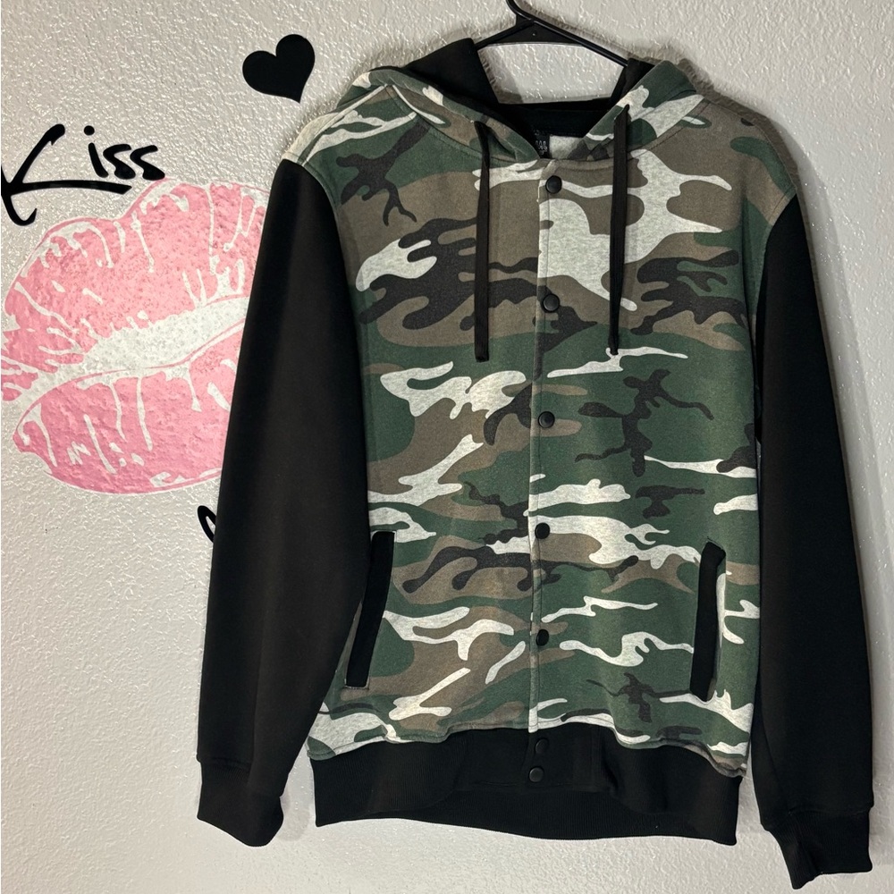 Preloved Camo Varsity Hoodie Faded Camouflage Jacket/Sweater